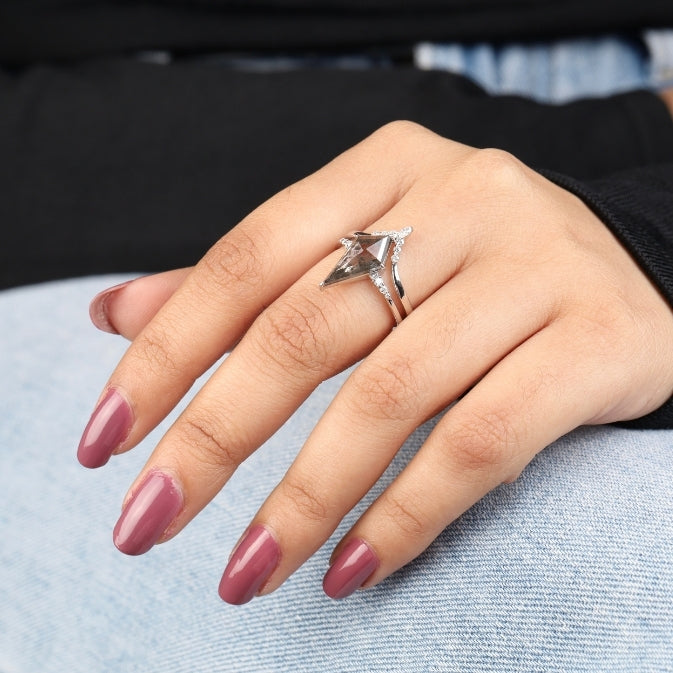 Kite Salt and Pepper Diamond Ring with Crown Band – Bridal Set