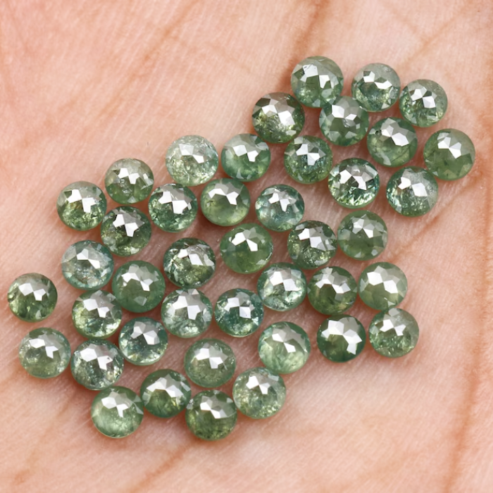 3.93 CT, 2.5 To 2.7 MM | Natural Green Diamond | Round Rose Cut Diamond | Natural Loose Diamond - Minimal Carbon