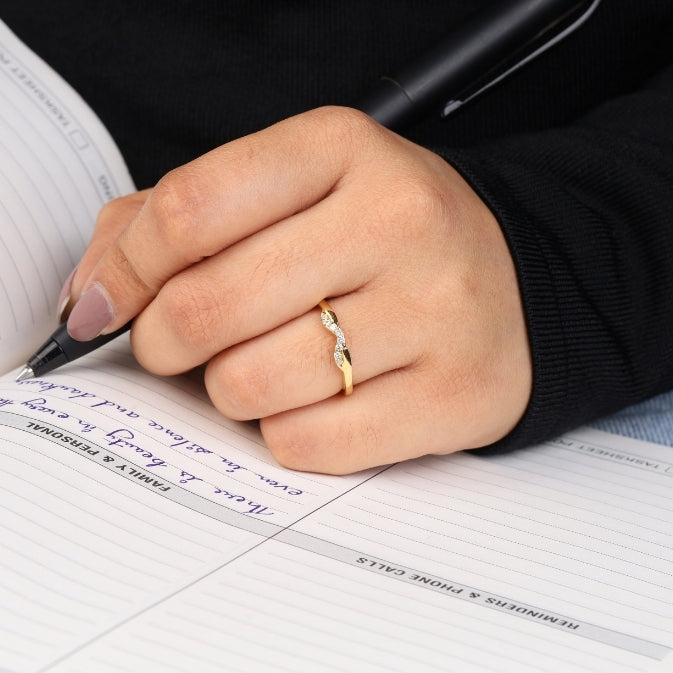 Stacking Curved Gold Diamond Wedding Band