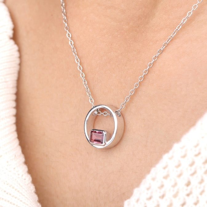 Pink Tourmaline Circle Pendant