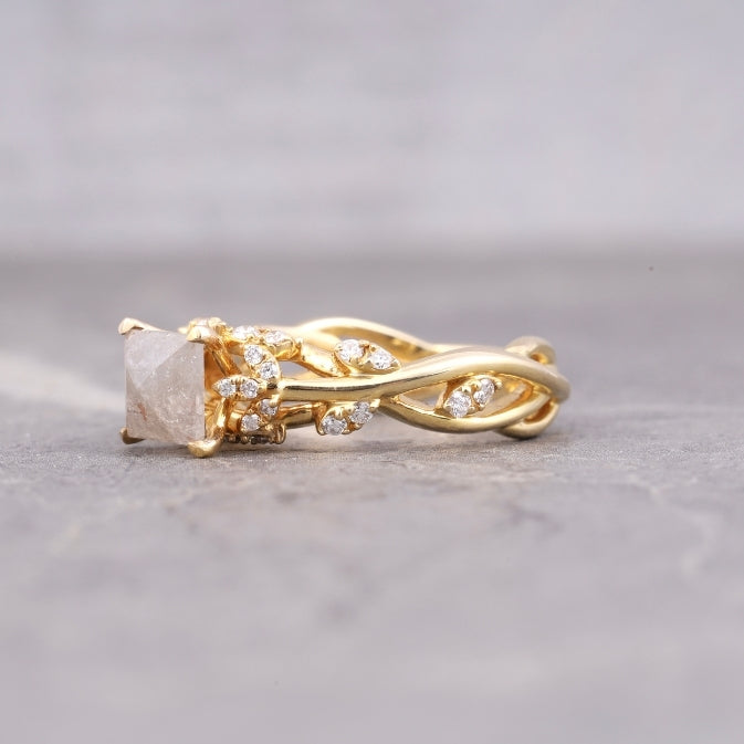 Princess Cut Natural Diamond Leaf Style Engagement Ring
