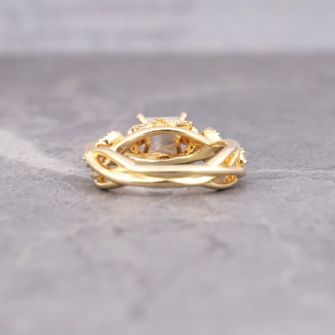 Princess Cut Natural Diamond Leaf Style Engagement Ring