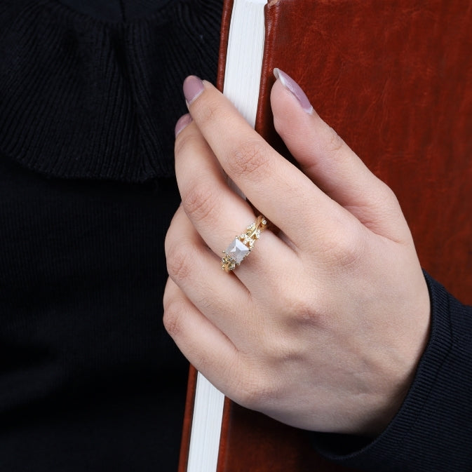 Princess Cut Natural Diamond Leaf Style Engagement Ring