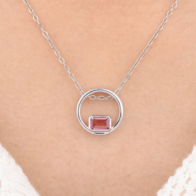 Pink Tourmaline Circle Pendant