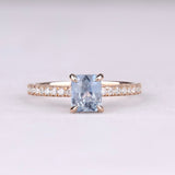 Radiant-Cut Light Blue Gemstone Ring with Diamond Pavé Band in Rose Gold