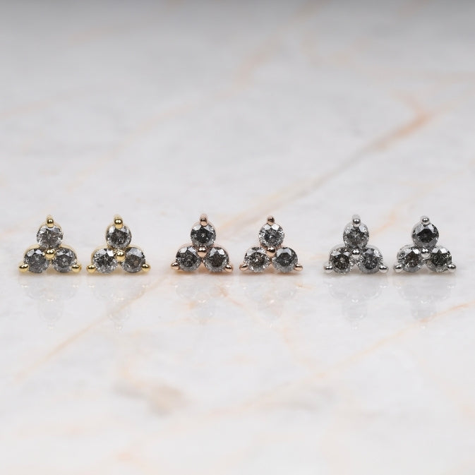Trio Diamond Earring Stud Pair - Minimal Carbon