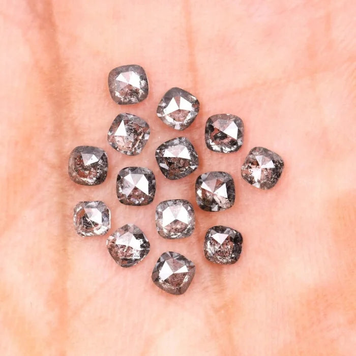 4.00 MM Cushion Cut Salt And Pepper Melee Diamond