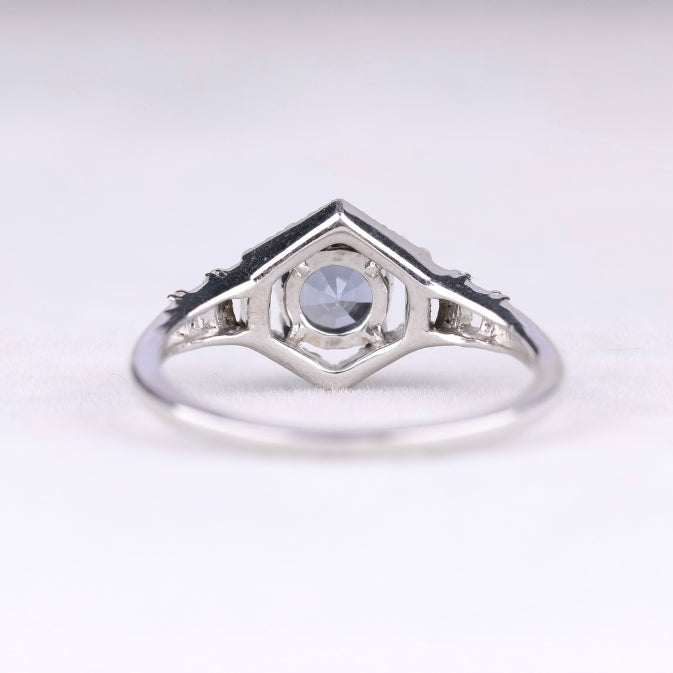 Blue Sapphire Vintage Style Halo Anniversary Ring