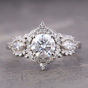 Round Unique Halo Engagement Ring 