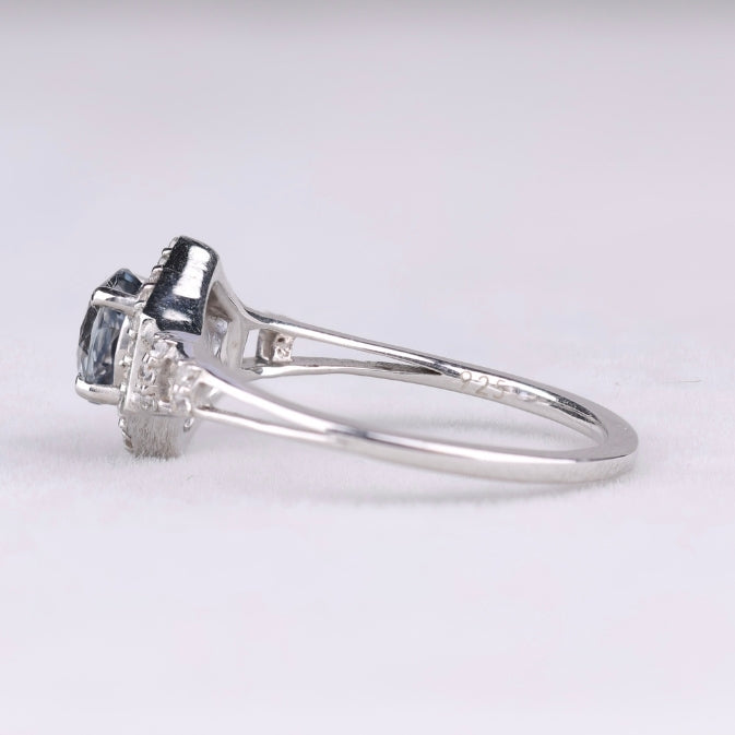 Blue Sapphire Vintage Style Halo Anniversary Ring