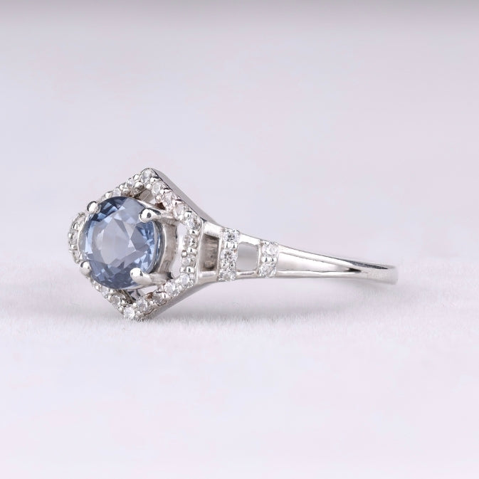 Blue Sapphire Vintage Style Halo Anniversary Ring