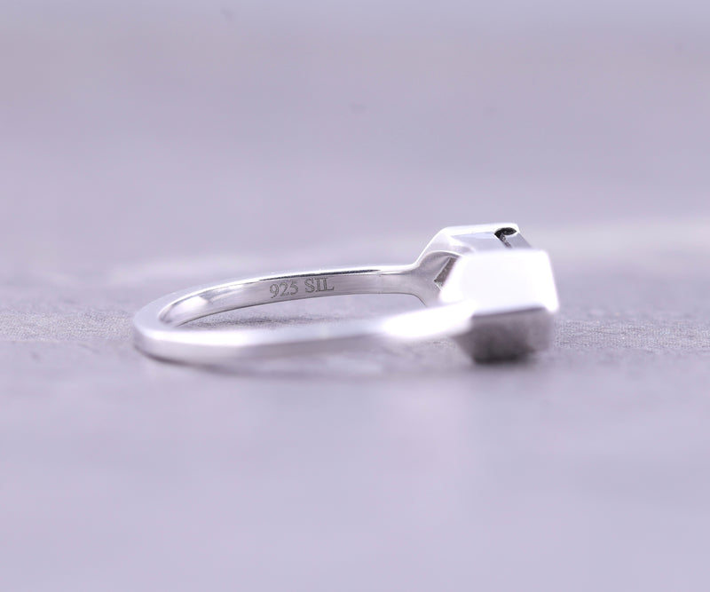 Half Bezel Set Hexagon Cut Lab Diamond Solitaire Ring