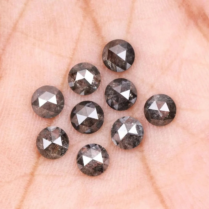 6.00 MM Round Rose Cut Salt & Pepper Melee Diamond