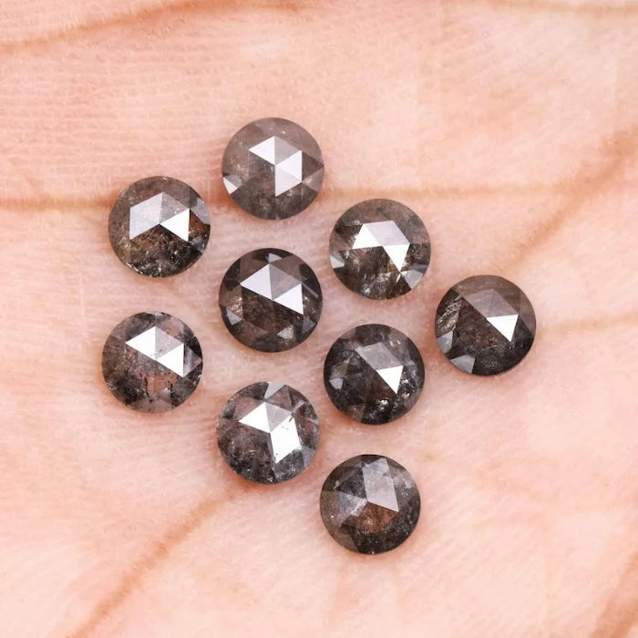 6.00 MM Round Rose Cut Salt & Pepper Melee Diamond