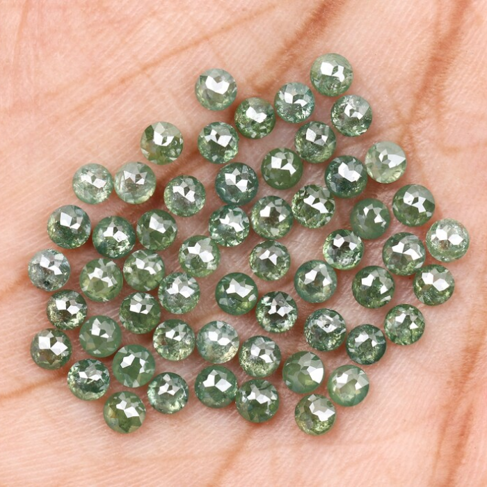 6.43 CT, 2.7 To 2.9 MM | Natural Green Diamond | Round Rose Cut Diamond | Natural Loose Diamond - Minimal Carbon