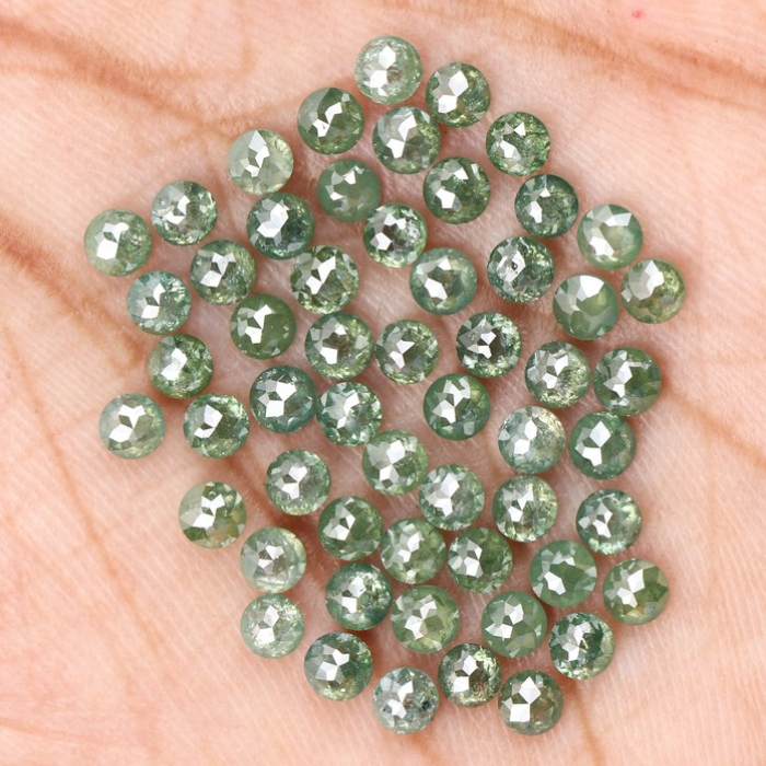 6.43 CT, 2.7 To 2.9 MM | Natural Green Diamond | Round Rose Cut Diamond | Natural Loose Diamond - Minimal Carbon