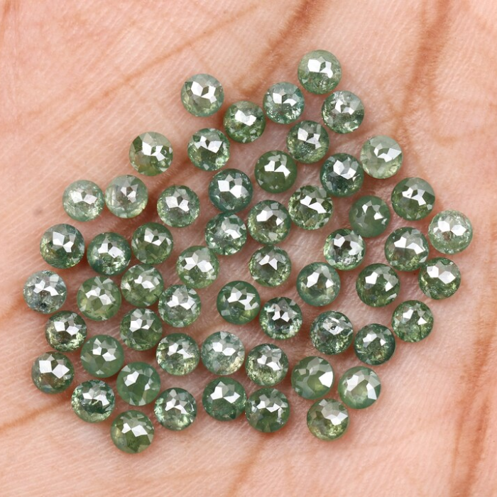 6.43 CT, 2.7 To 2.9 MM | Natural Green Diamond | Round Rose Cut Diamond | Natural Loose Diamond - Minimal Carbon