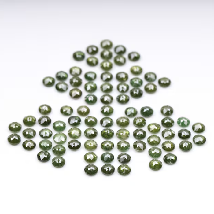 6.45 CT, 2.5 MM | Enhanced Green Color Diamond | Round Rose Cut Diamond | Natural Loose Diamond For Earring & Wedding Ring - Minimal Carbon