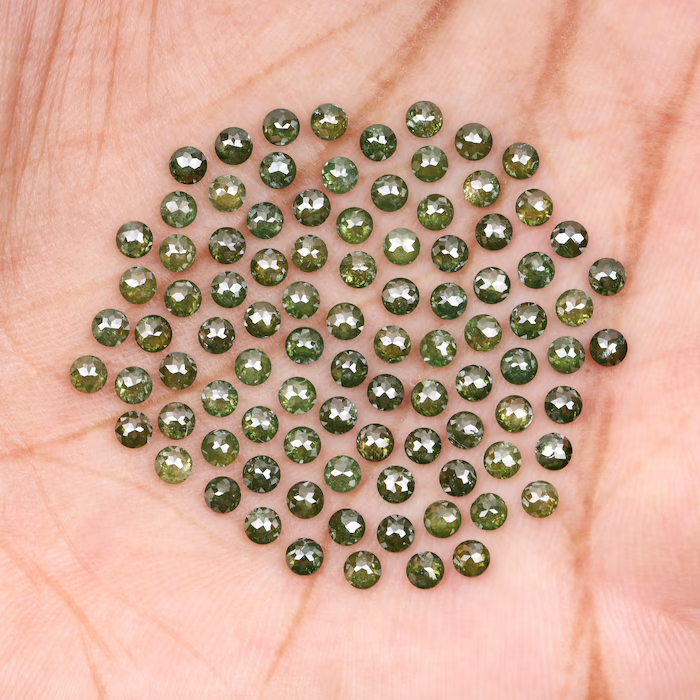 6.45 CT, 2.5 MM | Enhanced Green Color Diamond | Round Rose Cut Diamond | Natural Loose Diamond For Earring & Wedding Ring - Minimal Carbon