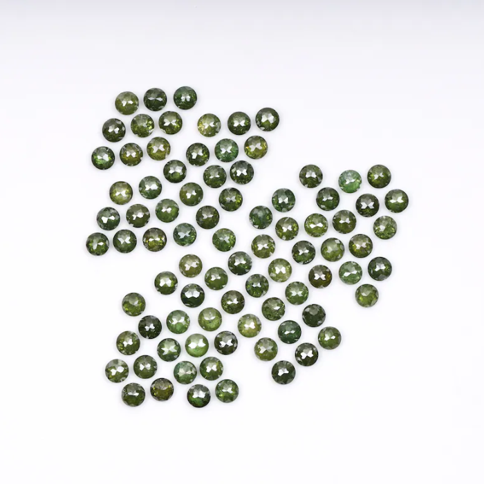 6.45 CT, 2.5 MM | Enhanced Green Color Diamond | Round Rose Cut Diamond | Natural Loose Diamond For Earring & Wedding Ring - Minimal Carbon
