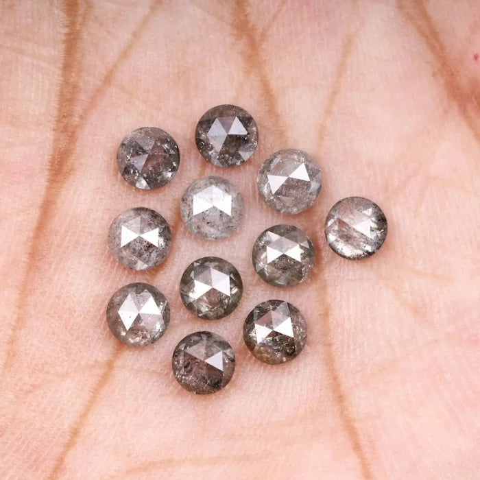6.50 MM Round Rose Cut Salt & Pepper Melee Diamond