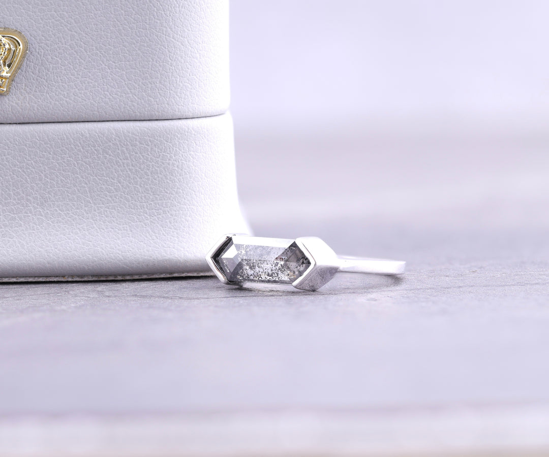 Half Bezel Set Hexagon Cut Lab Diamond Solitaire Ring
