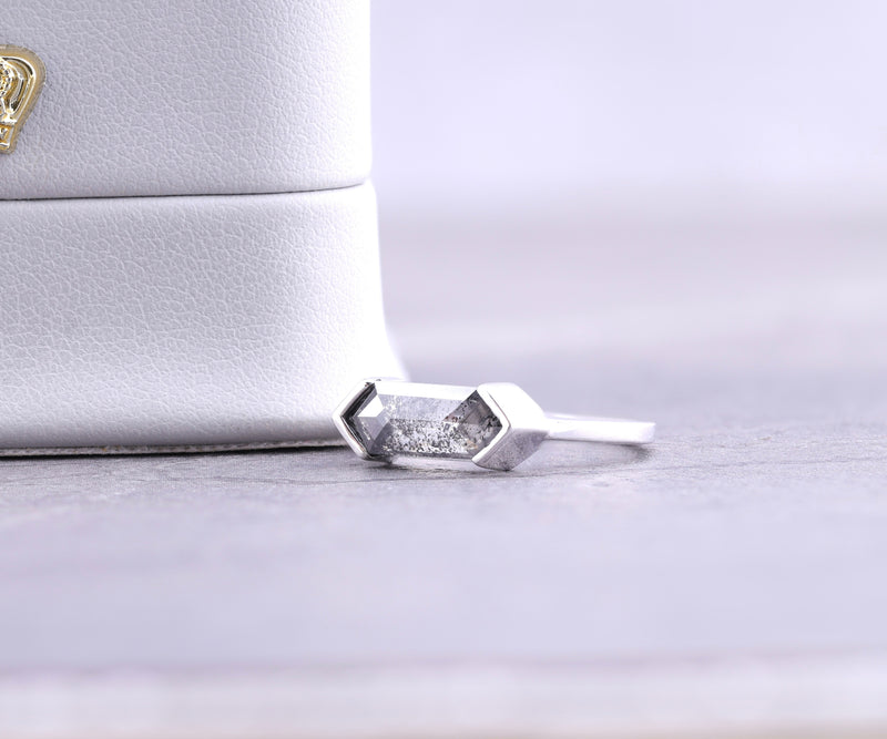 Half Bezel Set Hexagon Cut Lab Diamond Solitaire Ring