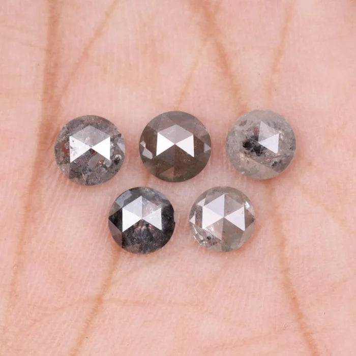 7.00 MM Round Rose Cut Salt & Pepper Melee Diamond
