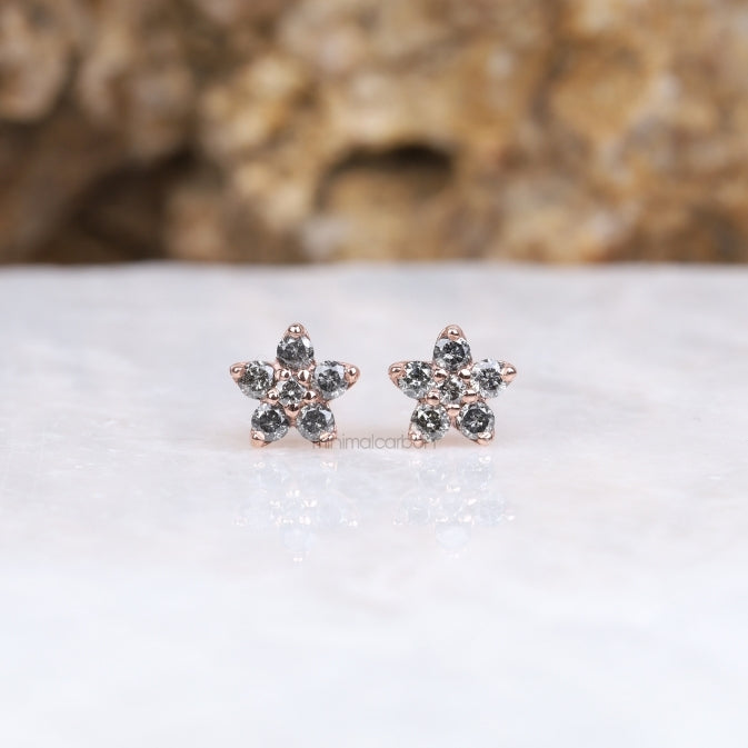 Flower Cluster Diamond Earring Stud Pair - Minimal Carbon