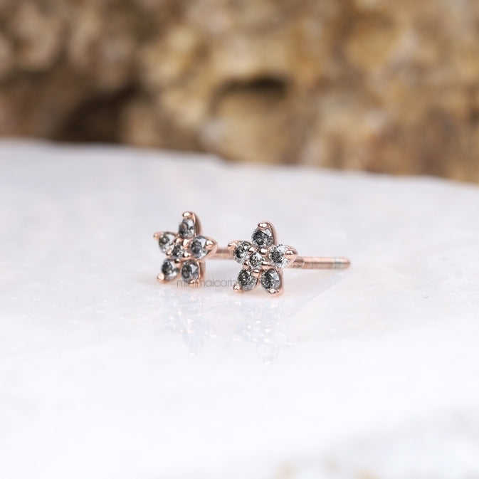 Flower Cluster Diamond Earring Stud Pair - Minimal Carbon