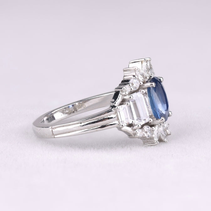 Oval Cut Natural Sapphire Diamond Luxury Ring