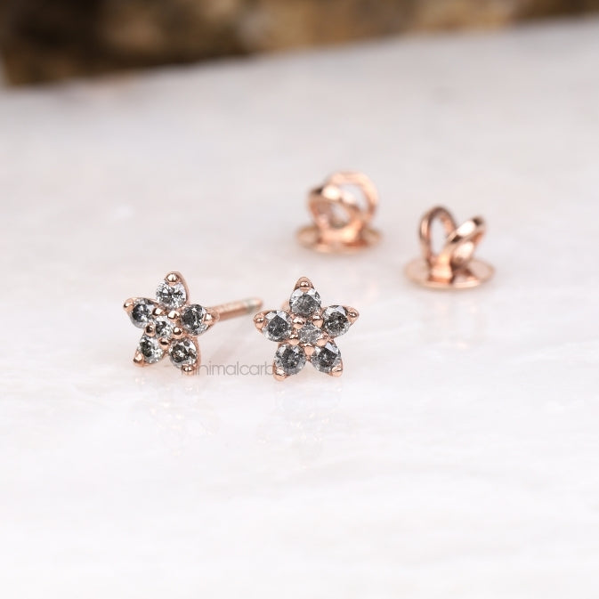 Flower Cluster Diamond Earring Stud Pair - Minimal Carbon