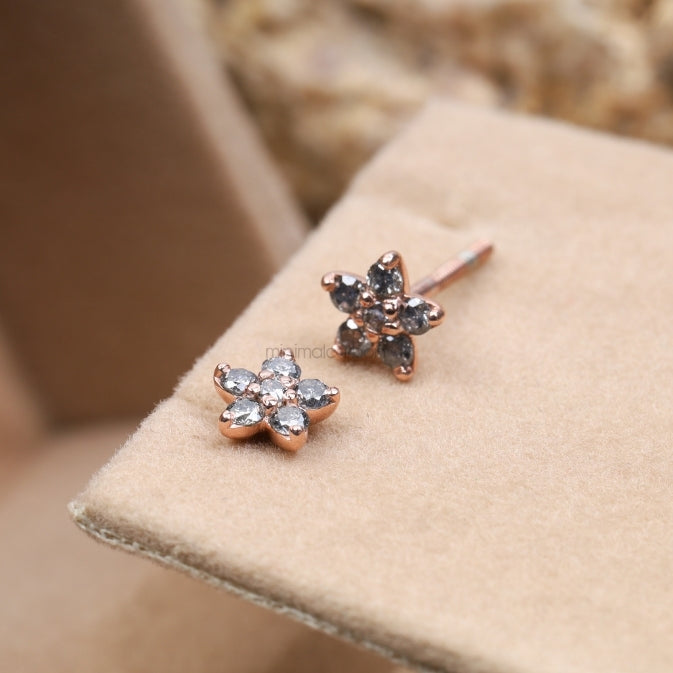 Flower Cluster Diamond Earring Stud Pair - Minimal Carbon