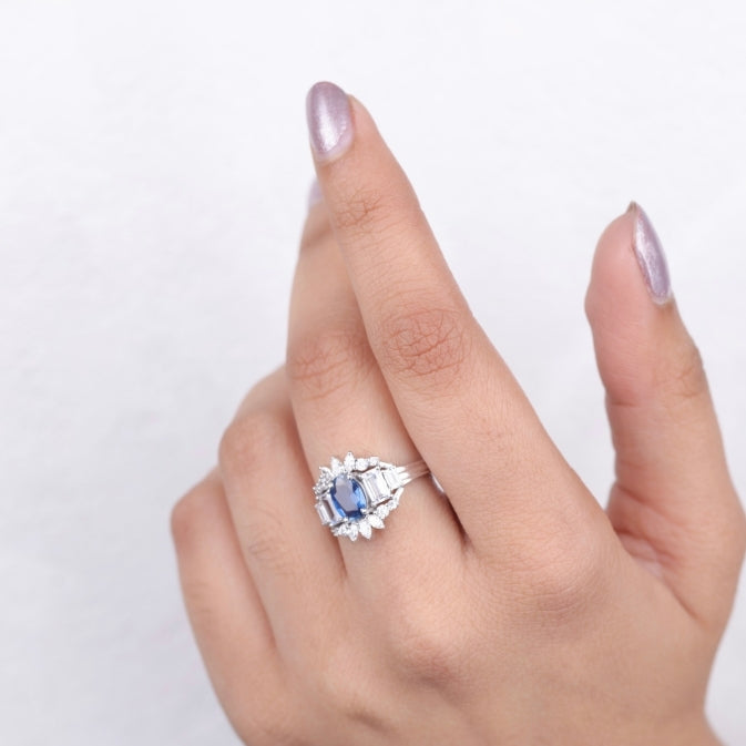 Natural Ceylon Blue Sapphire Art deco Ring,