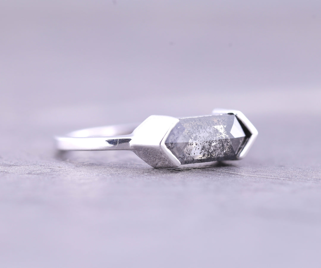 Half Bezel Set Hexagon Cut Lab Diamond Solitaire Ring