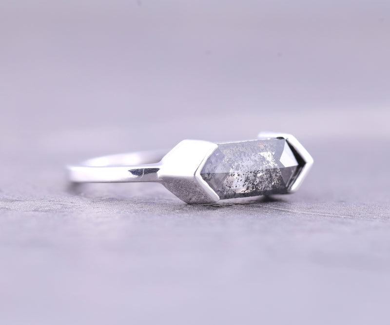 Half Bezel Set Hexagon Cut Lab Diamond Solitaire Ring