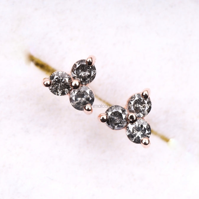 Trio Diamond Earring Stud Pair - Minimal Carbon
