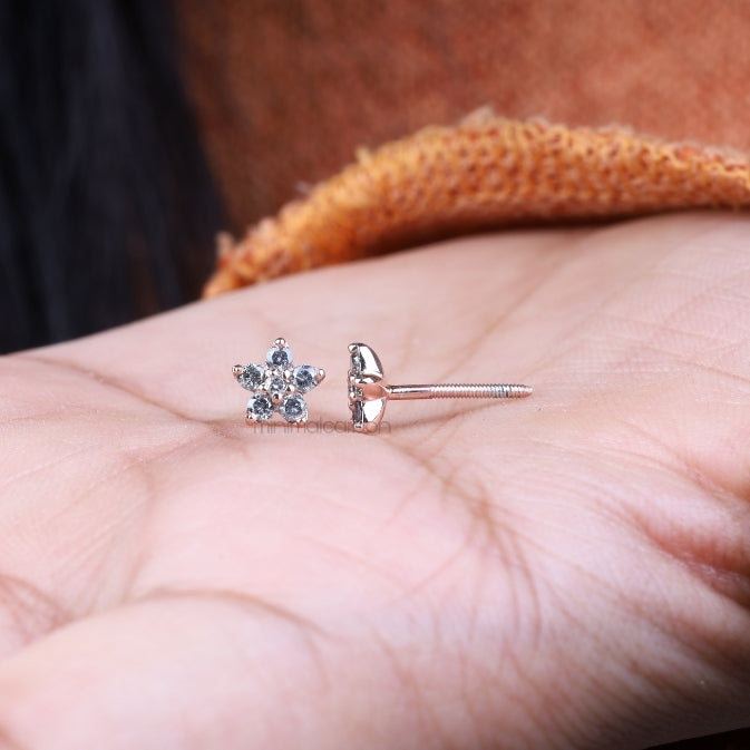 Flower Cluster Diamond Earring Stud Pair