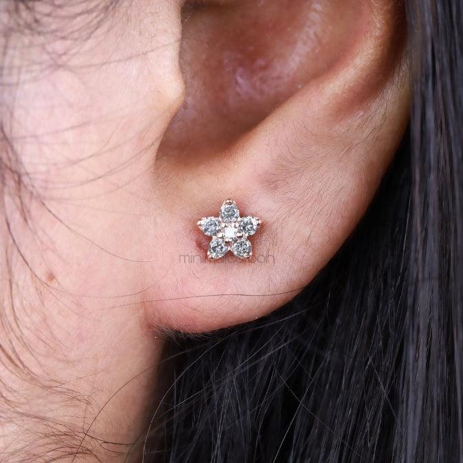 Flower Cluster Diamond Earring Stud Pair