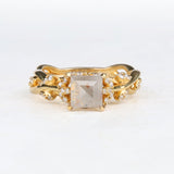 Princess Cut Natural Diamond Leaf Style Engagement Ring