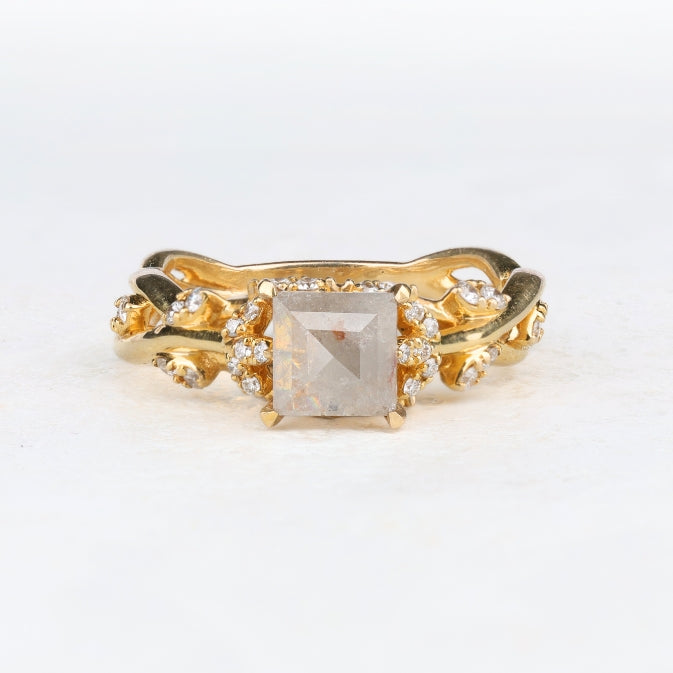 Princess Cut Natural Diamond Leaf Style Engagement Ring