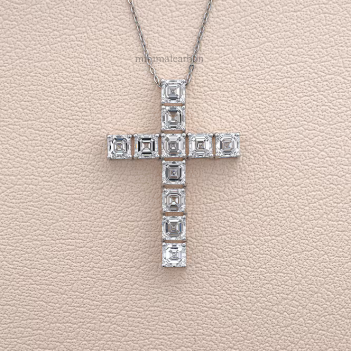 Asscher Cut Lab Grown Diamond Cross Pendant