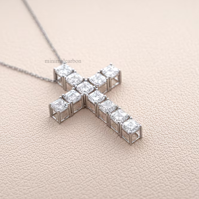 Asscher Cut Lab Grown Diamond Cross Pendant