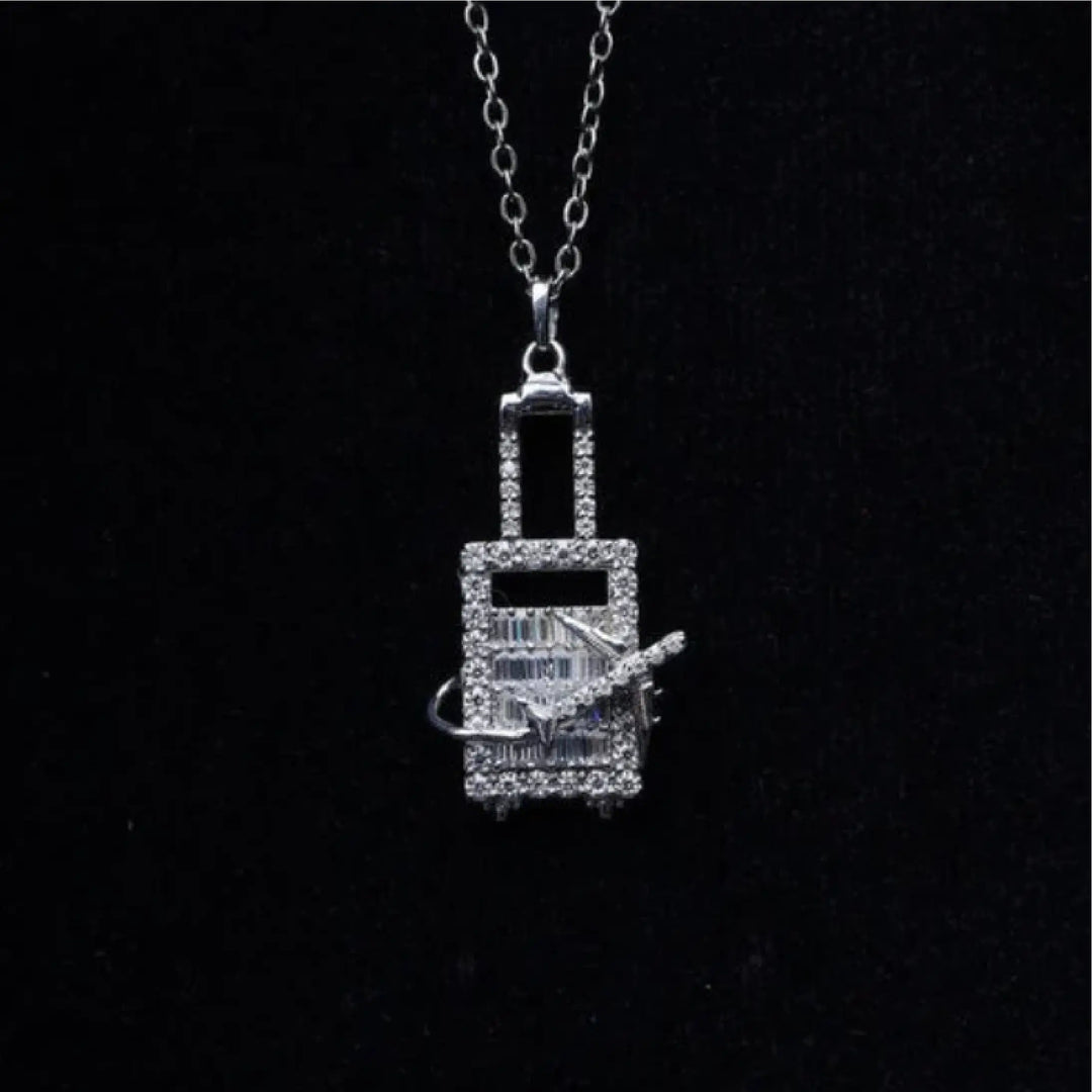 Baguette Round Lab Diamond Pave Set Airplane Pendant | Minimal Carbon