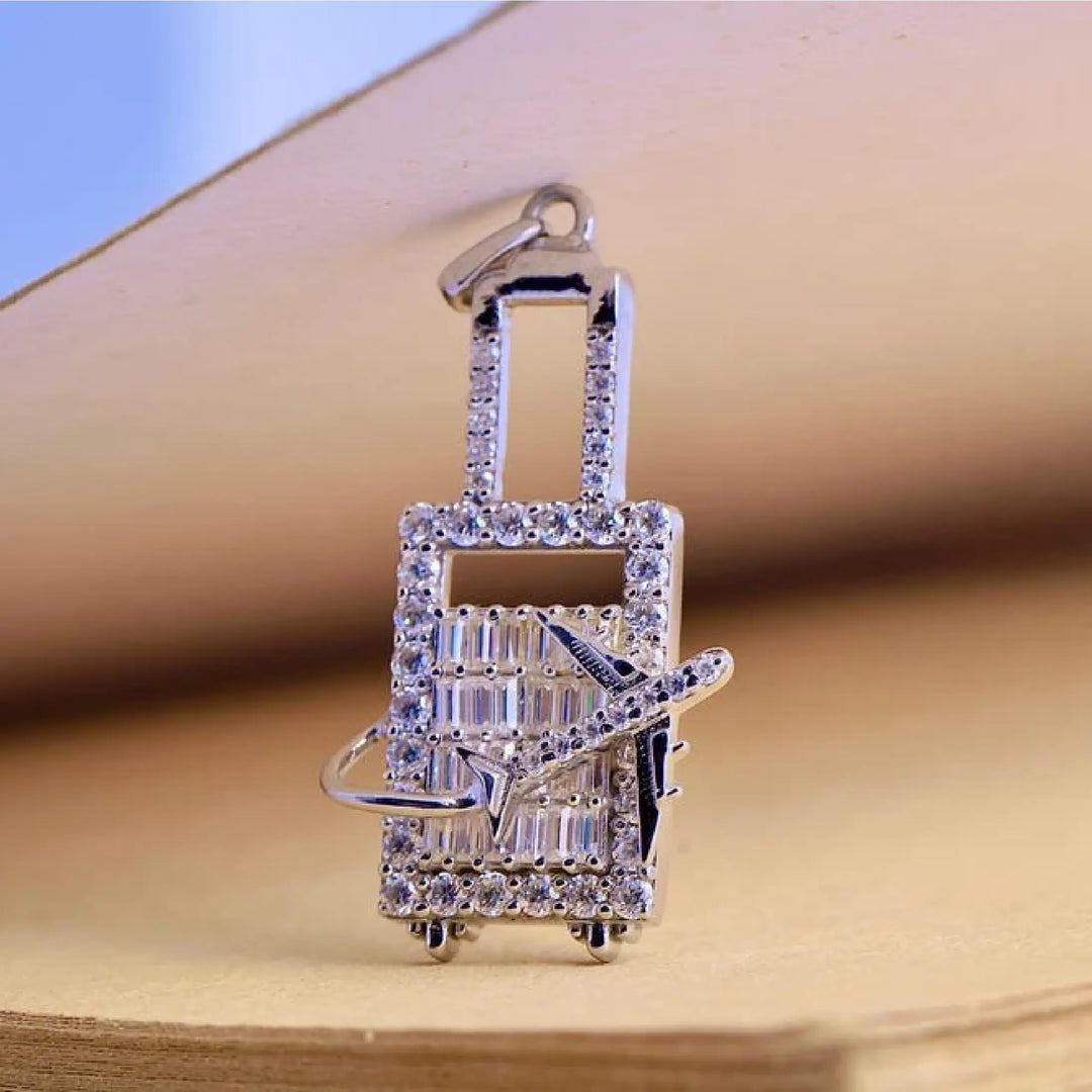 Baguette Round Lab Diamond Pave Set Airplane Pendant | Minimal Carbon