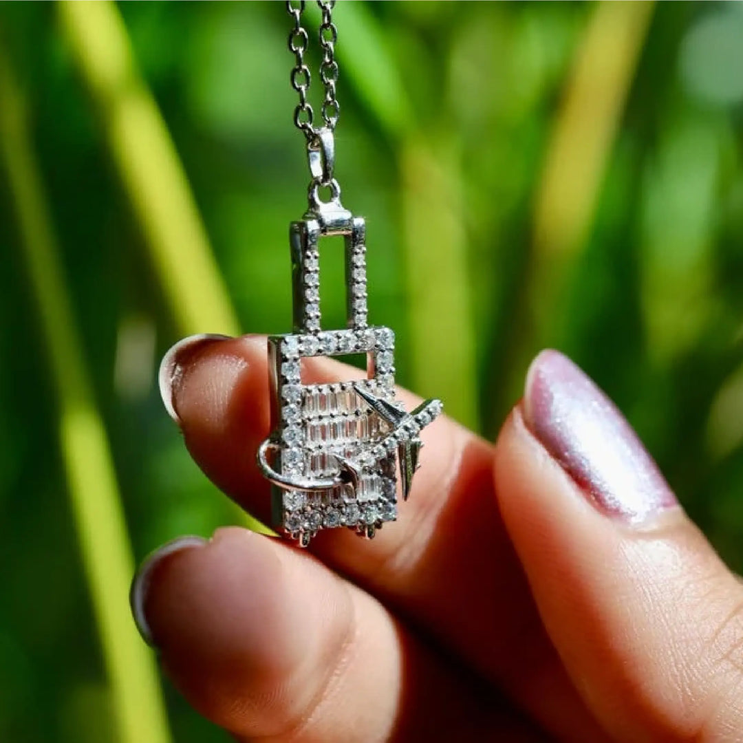 Baguette Round Lab Diamond Pave Set Airplane Pendant | Minimal Carbon