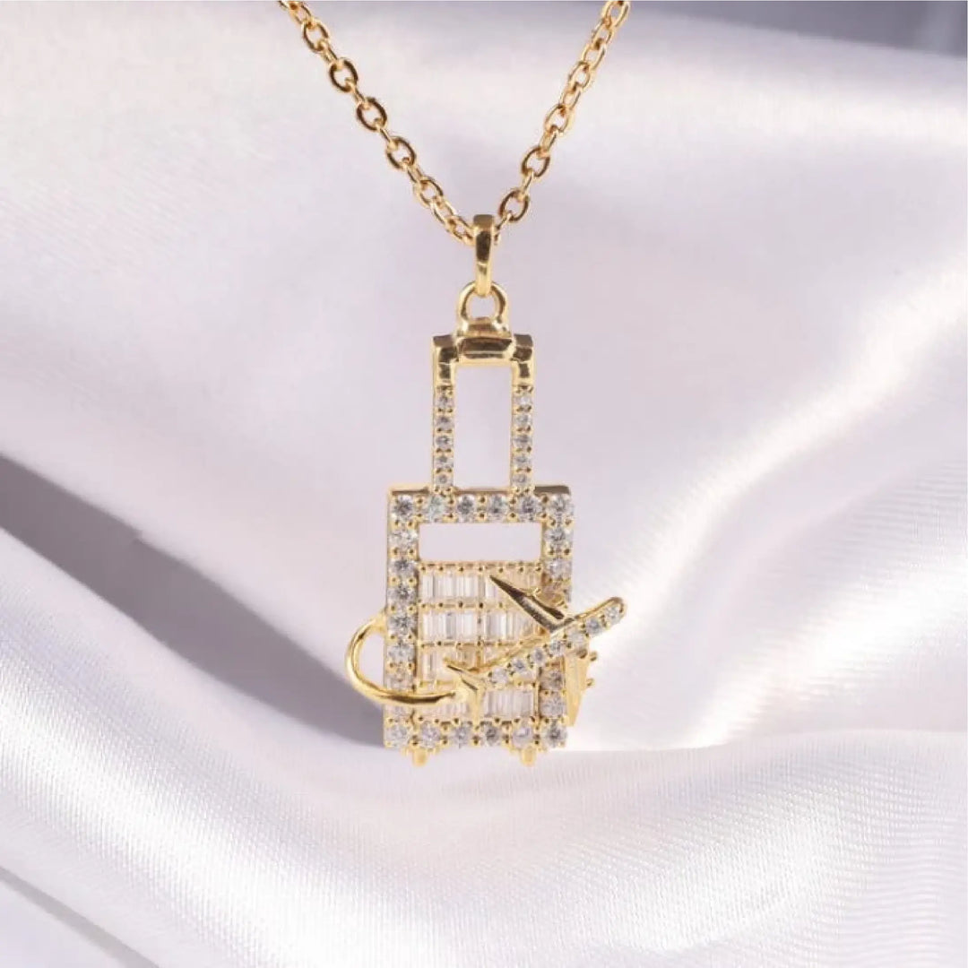 Baguette Round Lab Diamond Pave Set Airplane Pendant | Minimal Carbon
