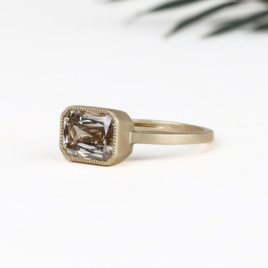 Satin Matte Finish Ring-Champagne Cushion Cut Ring