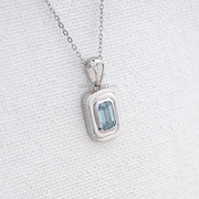 Blue Emerald Cut Lab Grown Diamond Bezel Set Pendant