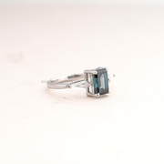 Blue Emerald Cut Lab Grown Diamond Three Stone Engagement Ring